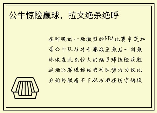 公牛惊险赢球，拉文绝杀绝呼